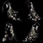 **elegant bride and groom silhouette. Romantic, on black background, white flowers, veil, realistic, warm highlights,** - Variations (Strong) by <@1015760515127050260> (fast)