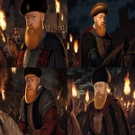 **16th century King, square blonde yellow beard, riding with his army, at night, torches, graphic novel style brown gray red --ar 3:2 --cref <https://s.mj.run/1uCp0QvsltU> --cw 100 --v 6.1 --s 50** - <@583370851768860679> (fast)
