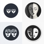 **vector icon, classic dual theater masks design, representing intuition and clarity, clean circle layout, minimalist sacred geometry, dark grey, white background, clarity and alignment, OS design aesthetic --v 6.1** - <@1101835891716133034> (fast)