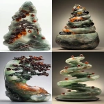 **a bonzai Christmas tree netsuke, made of jade and granite with gemstone ornaments, intricately detailed --ar 4:7 --p j71c6gx --style raw --seed 3524799916 --s 200** - <@682059907310157871> (fast)