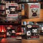 **prince of darkness funko pop box, sealed in box, "PRINCE OF DARKNESS" printed in red ink --ar 4:5 --v 7.0** - <@1071437900610293863> (fast)
