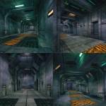 **a set of screenshots of a 3D adventure game on the PlayStation 1. Low polygon models and low resolution, pixilated textures. Washed out colour palette. Set in a disused underground research facility.** - Image #4 <@270629448217264139>