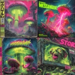 **early 2000s horror B-movie poster style UK bassline cover art, acid rave theme, dripping mushrooms with tongues out and sweat, chaotic spikes, exaggerated lighting, VHS grain, neon green and pink palette, hand-painted airbrush textures, campy sci-fi horror vibe, glowing outlines, dramatic composition, inspired by Phatworld, Mozey, Interplanetary Criminal, --ar 1:1 --v 7.0 --s 850 --q 2 --raw** - <@289277077293760513> (fast)
-# Create, explore, and organize on [midjourney.com](<https://midjourney.com/imagine?from_discord=1>)