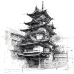**dibujo en sketch a blanco y negro de edificación tradicional japonesa --v 7.0** - Image #4 <@1099054943794647211>
