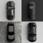 **3D rendering of a black car, top view, rendered from the top, simple 3D, C4D, blender, plain floor --v 7.0** - <@1090235509290319903> (fast)