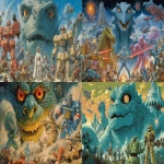 **A classic 1980's sci-fi movie poster where giangantic kaiju are fighting gigantic robots piloted by humans. The kaiju are mostly sky blue and olive in color. The kaiju have large eyes and hardened scales covering their bodies. The kaiju come in many shapes and sizes but they are all gigantic. The robots are brightly colored. The robots have swords, guns, lasers, and rockets as weapons. The battlefield spans the entire cosmography of several solar systems. --ar 16:9** - <@314960713737175041> (fast)
-# Create, explore, and organize on [midjourney.com](<https://midjourney.com/imagine?from_discord=1>)