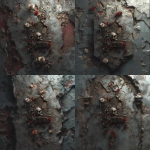 **an old grungy photograph on a skull with vines, ivy and roses growing out of it onto an old gothic castle wall, dark moody vibe, muted colors with pops of red --v 7.0** - Zoom Out by <@424564814052851715> (fast)
