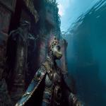 **brutalist reptilian 80s hair band style, psychedelic undertones, swimming in an underwater ruined human temple --ar 16:9 --v 7.0** - Image #4 <@941086399229198347>