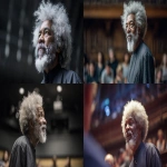 **eye-level front-facing shot, photo realistic of an elderly black man in his 60s, with fascinating grey afro and moderate grey beards, full body, standing in the centre of the frame, full body shot, addressing the student at Oxford University United Kingdom, standing with one hand in his pockets , blurred out audiences in the background and surrounding, detailed aesthestics, beautiful stage lights, wearing smooth dark african native outfit, detailed image, --ar 16:9 --v 7.0** - <@1065391125663322203> (fast)