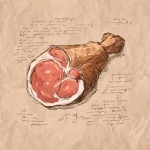 **<https://s.mj.run/K0pMg81UMtY> meat drawing on old paper, like a illust style, background hand written research data report, ink pen only --s 250** - Image #1 <@1177552419559850006>