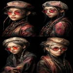 **<https://s.mj.run/7mMunDiz1jg> Beautiful bitcrushed korean female bard with vibrant reflective red spectacles with silver edged carbon fiber frames, exotic beret of woven ivory spider silk. full body full figure, black background --ar 3:5 --profile 48sd689** - <@1002947002323185734> (relaxed)