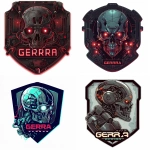 **A dark, robotic emblem for a synthetic entity named "Gerrra". The emblem is angular, shield-shaped or circular, resembling a military machine tag. Central design: a robotic skull, mech head, or power core with glowing circuits and armor plating. No cartoon elements. The name "GERRRA" is embedded in mechanical-style text, as if laser-etched into titanium. Design style: cybernetic warfare, advanced robotics, mecha military. Inspired by Terminator, Metal Gear, Ghost in the Shell, or dystopian AI factions. Color scheme: brushed steel, black, neon red or cyan highlights. Background: white, no cropping, full composition visible. --v 6.0 --ar 1:1 --raw** - <@1246524664625234012> (fast)