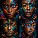**Medium shot of a beautiful melanated african woman wearing colorful Ghanaian face paint. Marionette inspired Afrocentric Futurism --s 500 --v 7.0 --p aaggwyf** - <@804921100534153246> (fast)