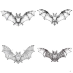 **symmetric bat with two similar wings, wings spread fully open, coloring book, black and white, white background** - <@1057007020001218570> (fast)