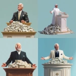 **a wealthy televangelist with a pile of money next to him on the pulpit, medium shot, against a light blue background, photorealistic --v 7.0** - <@809605622495445044> (fast)