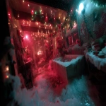 **gritty North Pole crime scene, forensic Christmas horror blood-stained candy canes hanging like ornaments, shattered Christmas lights flickering red and green, blood flowing from a bathtub, overturned presents, mistletoe dripping crimson above a blood-spattered floor, white gloves on a table, tiny elf figurines hiding evidence, snow drifting through broken windows, police lights reflecting off the ice, cinematic lighting, ultra-detailed, hyper-realistic, 8k, eerie festive atmosphere --v 7.0 --ar 16:9 --q 2 --raw** - Image #2 <@876267919003238460>