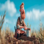 **high resolution pixar styled image of a red-bearded smiling scottish man in a kilt planting seeds in the ground on a bright day in Scottland --ar 16:9** - Image #2 <@1108137556798873734>