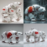 **a 3d rendered image of an industrial-style white Polar bear robots with a glass chest head and chinese flag colour scheme metallic metal, an ultra-detailed illustration in the style of Atey Ghailan and Jacek Yerka, ultra-high resolution, in a dynamic pose, 4k --ar 13:20** - <@1087506013407695028> (relaxed)