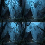 **add some large wood spiders. Add cocoons made from spider web and lots of spider webs. --v 7.0 --ar 4:3** - Variations (Region) by <@250270395821719552> (fast)