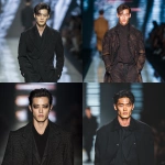 **full-body runway shot of a fashionable 30-year-old Taiwanese man, long-shaped face, fair pale skin, thick eyebrows, large expressive double-lidded eyes, naturally full lips, cheeks softly contoured (not sunken); styled with bold high-fashion smokey eye makeup in deep charcoal and cocoa tones, paired with glossy lip color; contemporary hairstyle with clean lines; walking confidently on a glossy fashion runway under cinematic spotlights, blurred audience and LED backdrop, minimal avant-garde outfit that complements the makeup without distraction; high-contrast editorial lighting, sharp focus on face and makeup while preserving runway motion, premium fashion magazine aesthetic, no text, no watermark --ar 1:1** - <@1090872516857299025> (fast)