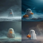 **lone friendly ghost holding a small pumpkin, moonlit fog, gothic minimal, clean background, subtle rim light, high detail --ar 4:5 --v 6.0 --seed 13131 --no text, watermark --raw** - <@1150647384779530290> (relaxed)