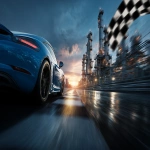 **A blue sports car in motion pulling into an oil refinery with the refinery easily visible. there is a large checkered finish line flag waving on the side. make it epic blue lighting. epic sky at dusk. cinematic --ar 3:2 --v 7.0** - Upscaled by <@1264975901624631358> (fast)
-# Create, explore, and organize on [midjourney.com](<https://midjourney.com/imagine?from_discord=1>)