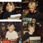 **photo circa early 2000s, a blonde 11 year old boy opening a birthday present, he smiles meekly, hiding his sadness** - <@1014234226171858944> (fast)