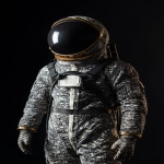 **A vintage worn out grey and black astronaut suit made of lunar snake skin, on a black background. Very shallow depth of field. --ar 2:3 --style raw --v 6.1** - Image #4 <@713916293115543613>