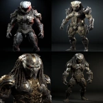 **Full-length image of the character, character asset on a gray background, 3D character on a gray background in full length, Predator from the movie Alien --ar 11:16 --s 250 --v 5.2** - <@1075356562295635968> (fast)