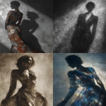 **otherwordly empasto mix media dramatic image of light and shadow, a beautiful silhoette modern expression, full length form full frame, diplaying open and outward, extended, expressive, with a hint accent color, exquisite strong contrast, soft and strong, sleak, sharp and soft and light and dark, color and monochrome, truly unique, masterpiece of emotional dramatic physical perfection --exp 50 --ar 4:5 --v 7.0** - <@937053545352548413> (turbo)