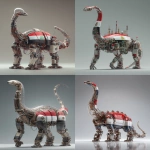 **a 3d rendered image of an industrial-style diplodocus robots with a glass chest head and iraq flag colour scheme metallic metal, an ultra-detailed illustration in the style of Atey Ghailan and Jacek Yerka, ultra-high resolution, in a dynamic pose, 4k --ar 13:20 --v 7.0** - <@1087506013407695028> (relaxed)