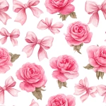 **seamless pattern, hand-painted pink watercolor roses and delicate blush pink satin bows, soft white background, vintage shabby chic, feminine and elegant, seamless repeat, no text --tile** - Image #2 <@437878260013989888>