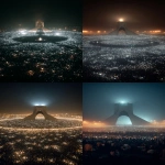 **A breathtaking cinematic night scene in Tehran. A massive, peaceful crowd surrounds the Azadi Tower in complete darkness. Thousands of people hold up their phones, creating a sea of warm white lights forming a perfect circle around the monument. The Azadi Tower stands in the center, monumental, softly illuminated, calm and timeless. No faces visible, only silhouettes unity over individuality. Atmosphere is silent, emotional, sacred, and powerful. Subtle mist in the air, deep shadows, dramatic contrast. Ultra-realistic photography, cinematic lighting, long exposure look, high detail. Shot from a high aerial perspective, epic scale. Mood: hope, resilience, quiet strength, goosebumps. --ar 9:16** - <@1243161661557309564> (fast)
-# Create, explore, and organize on [midjourney.com](<https://midjourney.com/imagine?from_discord=1>)