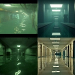 **a surreal endless fluorescent corridor that folds in on itself, office hallways merging into hotel lobbies, flooded with mirror-smooth reflective water, glowing EXIT signs floating midair, impossible staircases looping upside down, fog-filled empty rooms visible through open doors, vending machines emitting static light, faint reflections of unseen people on glossy walls, eerie symmetry, dreamlike volumetric haze, reality bending and collapsing, cinematic lighting, ultrarealistic textures, analog horror vibe, uncanny calm atmosphere, hyper-detailed architecture, Escher-like geometry, reflections behaving wrong, photo-real, long exposure glow, 35mm lens, --ar 9:16 --chaos 60 --v 6.0 --raw** - <@692146423638261810> (relaxed)