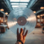 **close-up cinematic shot of human hand gently holding a translucent vinyl record made from medical X-ray film, with xray image , full bleed , delicate etched grooves visible on the surface, blurred warehouse or health conference background with ambient lighting, realistic skin texture and subtle depth of field, poetic emotional tone, 35mm film photo realism, fine art photography composition** - Image #1 <@840070267890958356>