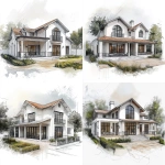 **architecture sketch look, light tones, hand drawn architecture, charming villa feeling, long exposure waveform <https://s.mj.run/PECqom2_woY>** - Variations (Strong) by <@1333576093952639078> (fast)