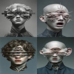 **reconfigured face, out of place ear, rearranged face, mouth above eyes, nose on chin, surreal fluidity crisis, mangled facial features many eyes --ar 2:3 --raw --sref 1809924337 77 13 6 95 24 --p ajjw9qi --exp 50 --sv 4 --s 666 --v 7.0** - <@788265797444173834> (turbo)