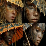 **black light elegant creative carnival deviant art, face, beautiful brown eyes, golden skin, parasol, black background --s 750 --ar 4:3** - <@1128543579556565043> (relaxed)
-# Create, explore, and organize on [midjourney.com](<https://midjourney.com/imagine?from_discord=1>)