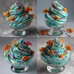 **Ultra realistic thick turquoise slime shaped into a tall soft swirl like ice cream in a transparent glass dessert bowl. The slime looks extremely soft, slow, plush and stretchy, with gentle surface tension and subtle micro ripples. Covered with bright candy sprinkle sticks (pink, orange, yellow, lime green, light blue, purple) and flat cute fondant fish (orange, yellow, red, turquoise, green, purple), some resting on the surface, some slowly sinking into the slime. Calm neutral background --p oxoxzc9** - <@1410006406576209970> (fast)
-# Create, explore, and organize on [midjourney.com](<https://midjourney.com/imagine?from_discord=1>)
