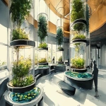 **<https://s.mj.run/J481k19R0sY> <https://s.mj.run/Nlu3ItpiLmk> <https://s.mj.run/5Zwnb5PDQNM> an illustration using black pen and watercolour, loose sketchy watercolor and black pen illustration of a futuristic healthcare waiting room a multi storey vertical farm on one side , plants grows with tanks of fish above them , the space which is filled with trees, the noerthern lights are present at the high ceiling to individual wellness pods, zaha hadid organic futuristic architecture highly detailed, unique --ar 16:9 --v 6.1 --s 250** - Image #2 <@999895176619237436>