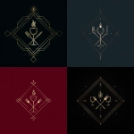 **minimal luxury line art emblem of a crossed wine glass and fork with a small elegant flame in the center, geometric frame, single color metallic foil style, elegant composition, balanced symmetry, refined modern luxury aesthetic, no people, vector style** - <@1141890881742458911> (relaxed)