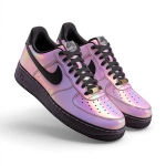 **custom air force 1 shoes designed as an iridescent light pink colorway. the shoe laces should be black leather. the nike check should be black. resolution is hyper realistic. show details in the leather material.** - Image #2 <@917332670239895563>