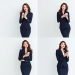 **elegant Asian businesswoman aged 25-27, long light brown hair, wearing a navy professional outfit, red lipstick and long red nails, standing at 45-degree angle, interacting with smartphone, looking composed and confident, clean white background, slight upward camera angle, soft studio light, minimal style, 4K realistic** - Variations (Strong) by <@427615579231485956> (fast)