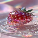 **a highly detailed crystal strawberry art piece, shaped like a ripe strawberry made entirely of translucent gemstone, iridescent rainbow reflections, sparkling diamond-like textures, placed on a clear glass plate, surrounded by crystal droplets, soft pastel lighting, dreamy glossy aesthetic, hyper realistic photography, fantasy luxury concept --ar 9:16** - Image #3 <@1240240057374478349>