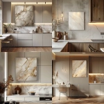 **square canvas wall art mockup, 16x16 inch, modern minimalist kitchen interior, light beige cabinets, warm under-cabinet lighting, clean marble backsplash, subtle styled decor, square canvas placed on side kitchen wall, soft natural daylight, 1:1 --v 6.0 --s 250 --raw** - <@936233332788854815> (fast)