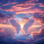 **Digital art depicting two angel wings in the sky with clouds in the background, a sunrise, and pastel colors. This digital painting has a fantasy art style, a symmetrical and centered composition, and is visually beautiful. --v 6.0 --s 250 --ar 46:103** - Upscaled (Subtle) by <@756269320539209761> (fast)