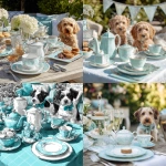 **create an image of a outdoor tea party with white china with Tiffany blue accents, with doodle dogs at the tea party** - <@927449617640091659> (fast)