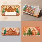 **a children's Christmas tree ticket template with a gingerbread family, watercolor cartoon-style vector illustration, cute christmas house background, colorful and playful design, christmas decorations like candy canes and stars around, warm color palette with orange and brown tones, digital art, high resolution, HD** - <@1132360471098425395> (fast)