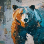 **abstract loose pallette knife painting os a bear with a small pop of blue and teal and orange only --ar 3:4** - Image #1 <@1204459829629026307>