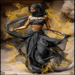 **<https://s.mj.run/PjQfchsJwAI> Realistic photograph of a Djin,Queen of Arabia in prophetic iris bliss, ancient Harla, Mecca desert backdrop, full body view, dynamic pose, dark color splash background 8k resolution, photorealistic, hyper realistic, volumetric lighting, 35 mm photorealistic --ar 89:128 --p o5egy9r --s 300 --sref 129797111** - Image #2 <@1002947002323185734>